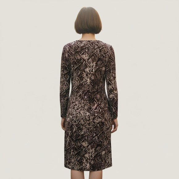 NWT DKNY Mesh Long Sleeve Ruched Sheath Dress Burgundy Cocktail Abstract Size 12 - Picture 3 of 8